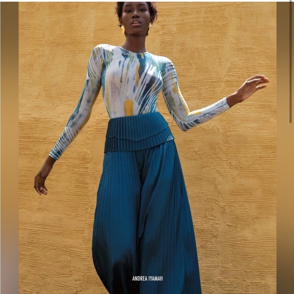 Andrea Iyamah Teal Pleated Women's Wide Leg Pants